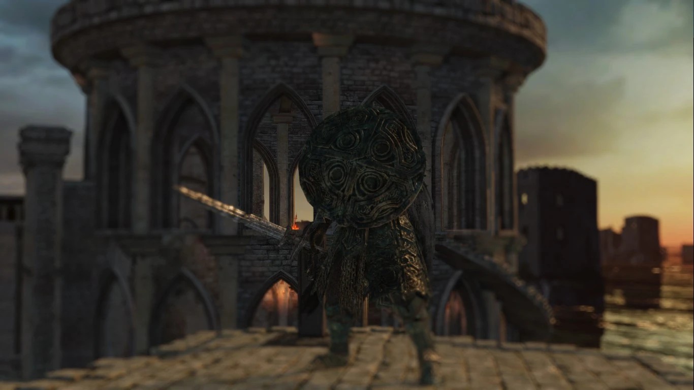 Старый Рыцарь с Мечом и Щитом при блокировании.